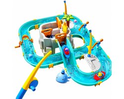 Waterspeeltafel met Waterbaan en Bootjes (80stuks)- Interactieve Waterspeelset met Hengel, Waterpomp en Accessoires - Educatief Buitenspeelgoed voor Kinderen 3+ Jaar - Sensorisch Speelgoed voor 2-4 Kinderen