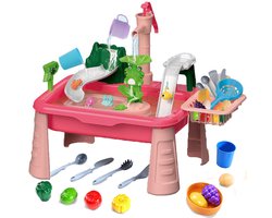 Watertafel speelgoed voor 3-5 jaar - Speelgoedsink met stromend water - Grote watertafel voor kinderen - Visspel Buitenspeelgoed Rollenspeelgoed voor jongens en meisjes - Roze, handmatig