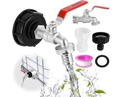 Watervat 1000 liter met uitloopkraan, afvoerkraan en accessoires voor IBC containers, ideaal voor regenwateropvang en tuinirrigatie