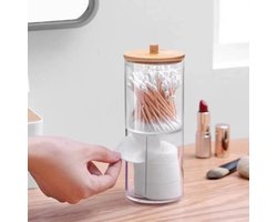 Wattenstaafjes / Watten Schuifjes dispenser Bamboe/Kunststof – L8 x H18,5 cm