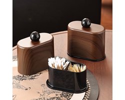 Wattenstaafjeshouder - Badkamer Organizer - Oorstokjes Bakje - Opbergdoos met Deksel - Make Up Opberger - Sieradendoosje - Toilet Accessoires - Bureau Organizer - Woondecoratie - Klein Opbergbakje - Hout Look - Donkerbruin - 1 Stuk