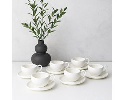 Wave Biscuit - Koffieset - 12-delig - Wit - 220ml - Porselein - Koffiekopjes