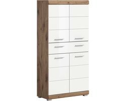 Wave brede staande kast wit hoogglans MDF TZ Nox Eiken NB - 31x74x141cm