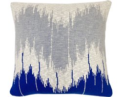 Wave knitted cushion blue