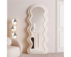 Wave teddy Spiegel - Organische Passpiegel Bouclé bekleed - Japandi - Wandspiegel - 160 x 60 cm - Wit