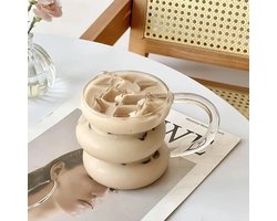 Wavy Bubbelglazen met Oortje - Set van 2 - 450ml - Moderne Design Drinkglazen voor Koffie, Sap & Cocktails