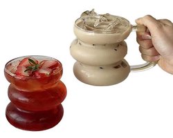 Wavy Bubbelglazen met Oortje - Set van 6 - 450ml - Moderne Design Drinkglazen voor Koffie, Sap & Cocktails