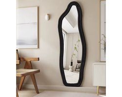 Wavy Passpiegel 140x45 cm – Organische Onregelmatige Spiegel – Full Body Spiegel – Zwart Fluwelen Frame – Staande Spiegel – Wandspiegel – Slaapkamer, Hal & Woonkamer