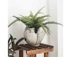 Wavy Studio Betonnen Uil Plantenbak - Rustieke Vintage Stijl voor Huis en Tuin - Decoratieve Cement Pot met Drainagegat in Groot, Grijs