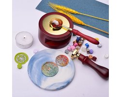 Wax Smelter, Zegellakverwarmer met gouden verwarmingslepel, houten gereedschapsbasis voor het maken van waszegelstempels Goud