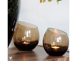 Waxinehouder Moho | Windlicht | Taupe | Ø12,5 x H13 cm | Set van 2 stuks