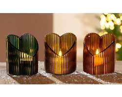 Waxinelicht houder lovely amber Set van 3 - 9 cm H - glas  - moederdag - valentijnsdag - herdenken - geschenk