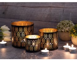 Waxinelicht Set - 14x14x14 cm - Metaal - Zwart - Set van 3 | Woonaccessoires | Woonaccessoire | Bear | Woon | Wonen | Woninginrichting | Mannen | Vrouwen | Kaarsenhouder | Kaars | Stoer | Eyecatcher | Trendy | Trending | Accessoire | Woondecoratie