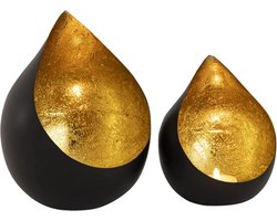 Waxinelicht set - Windlicht set- Goud zwart- Kanderlaarset - Handgemaakt - Gold - Black - Druppel - Druppelvorm - Woon - Wonen - Decoratie - woonaccessoires - Woonaccessoire - Chique - Klassiek - Eyecatcher - Waxine - Theelichthouder - Theelicht