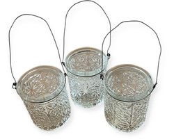 Waxinelichthouder | Lantaarn | Glas | Motief | h7 x d6 cm | 3 stuks