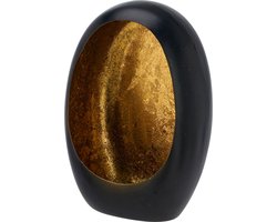 Waxinelichthouder Ovaal- Theelichthouders - Decoratie Woonkamer - Sfeerverlichting Binnen - Kaarsenhouders voor Waxinelichten 7x13 cm - Windlicht Metaal - Zwart/Goud - Cadeau
