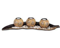 waxinelichthouder set - bladvormige schaal - sierstenen - prachtige tafeldecoratie - bruin