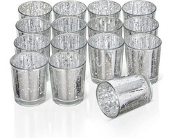 Waxinelichthouder-Theelichthouder Set van 15 Hoogwaardige Gespikkelde Glazen Kaarsenhouder - Woondecoratie Tafelstuk Keukenaccessoire (Zilver)