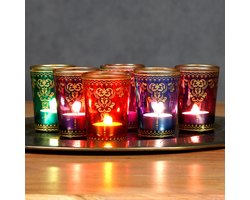 waxinelichthouders - kaarsenhouders - theeglazen meer­kleurig goud - Set van 6 glazen