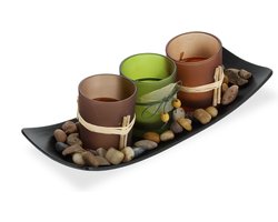 waxinelichthouders - met plateau en steentjes - 25,5 cm lang - tafeldecoratie woon- en eetkamer
