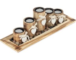 waxinelichthouders - met schaal en steentjes - 39,5 cm lang - 5 houders - tafeldecoratie woonkamer