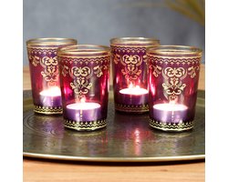waxinelichthouders - Set van 6 glazen - kaarsenhouders - theeglazen Violet-Paars goud