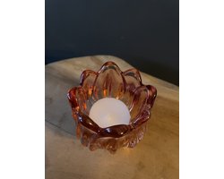Waxinelichtje Tulp Oranje Glazen kaarsenhouder | Parelmoer | waxinelichthouder - Glass - Kandelaar - Kanderlaarset - Handgemaakt - Helder wit - Glas - Ronde vorm - Woon - Wonen - Decoratie - woonaccessoires - Woonaccessoire - Chique - Theelichthouder