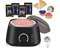 Waxverwarmer, professionele waxverwarmingsset, ontharingsset met 400 g ontharingsparels, 5 papieren bekers, 20 houten spatels, voor het hele lichaam, wenkbrauwen, oksels, gezicht