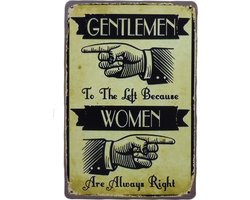 WC bord - Gentlemen to the left - Metalen wandbord - Wc decoratie - Mancave decoratie - wc wanddecoratie - Retro wandbord - Metal sign - Wandborden - 20 x 30cm - Cave & Garden