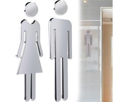 Wc-bordjes set voor heren en dames - zilver - ABS-kunststof - 20 cm