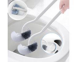 WC borstel - 2 stuks - Toiletborstel - Gebogen Toiletborstel - Toilet borstel - Met handgreep - Lange Steel - Universeel - voor diepe reiniging, lang plastic handvat en flexibele borstelharen - Wit