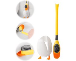 WC Borstel met Houder - Duikeend –Toilet Borstel Houder -Vrijstaand En Hangend -Siliconen toiletborstel eend - Diepteschoonmaak - Spatvrij en Bacteriewerend - Geel