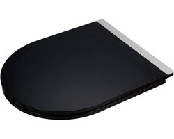 Wc-bril D-vorm Duroplast met snelsluiting en glanzende metalen decoratieve strepen zwart