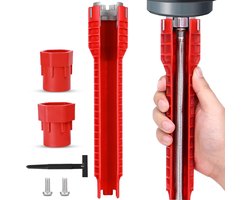 wc bril en kraan moersleutel - multi 5 in 1 tool - kraan gereedschap - kraan sleutel - rood - Dubbele kopsleutel - voor toilet, badkamer, keuken
