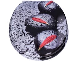 Wc-bril met Houten Kern en Ovale Vorm met Metalen Scharnieren