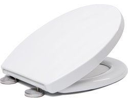 WC-bril met softclosemechanisme, Quick-Release-functie voor eenvoudige reiniging, O-vorm, wit, toiletbril met verstelbare scharnieren, kunststof versie