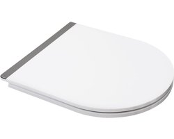 Wc-bril met softclosemechanisme, toiletdeksel, D-vorm, 46 x 36 cm, duroplast wc-deksel met snelsluiting, wc-bril met glanzende metalen decoratieve strip
