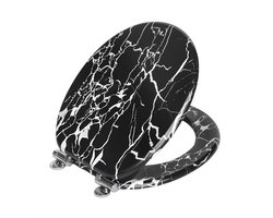 WC-bril - Toiletbril – Voor Toilet & Badkamer – Soft-Close - Duurzaam Kunststof - Zwart marmer motief