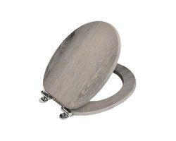 WC-bril - Toiletbril – Voor Toilet & Badkamer – Soft-Close – MDF - Grijs houtlook