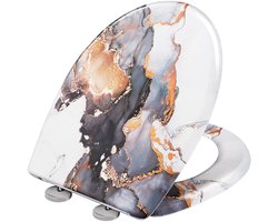 WC Bril - WC Bril Met Print - WC Bril Softclose - Snelsluiting - Antibacterieel - Luxe Marmerlook - Universeel - O-vorm - 47.5x37 cm