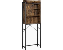 WC-plank, badkamerplank, met kast, stalen frame, voor wasmachine, eenvoudige montage, industrieel ontwerp, 64 x 24 x 171 cm, vintage bruin-zwart BTS003B01