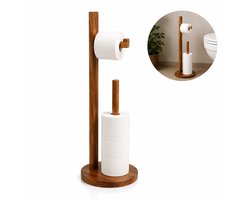 WC Rolhouder Acaciahout - Toiletrolhouder Staand - Bruin - Toiletpapierhouder - Reserverolhouder - WC Papier Houder