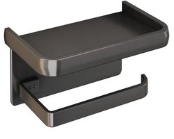 WC Rolhouder – Aluminium Toiletrolhouder met Plankje – Incl. Schroeven – Waterbestendig – Eenvoudig Te Installeren - Wc rol houder - Grijs