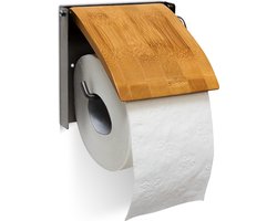 wc-rolhouder bamboe - met klep - 13,5 x 14,5 x 13,5 cm - muur - closetrolhouder hangend