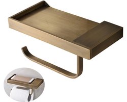 WC Rolhouder messing vintage met legplank en mobiele telefoonhouder - wandmontage voor toilet