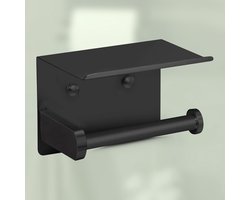 wc-rolhouder - met Plank - Wand Gemonteerd - Roestvrij Staal - 13,7L x 9,7B centimeter - Zwart