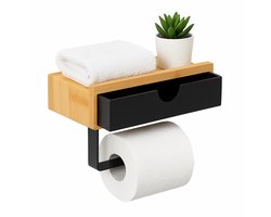 Wc-rolhouder - met plankje en lade - bamboe - zwart