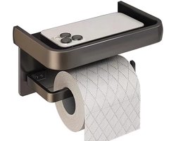 WC Rolhouder - Met Plankje - RVS - Sterk Draagvermogen - Draagbaar - Waterbestendig - WC Papier Houder - Bakje - Grijs - Incl.Schroeven - Makkelijk Te Installeren - Zwart