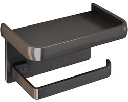 WC Rolhouder - Met Plankje - Sterk Draagvermogen - Draagbaar - Waterbestendig - Toiletrolhouder - WC Papier Houder - Bakje - Makkelijk Te Installeren - Grijs