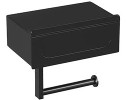 WC Rolhouder met Plankje - Zelfklevend - Toiletrolhouder - WC Papier Houder - Bakje - Zonder Boren - Toiletpapierhouder met Lade - Mat Zwart